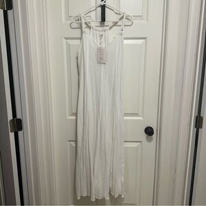Garnet Hill White Sleeveless Crinkle Cotton Dress Cover Up Maxi Size XL